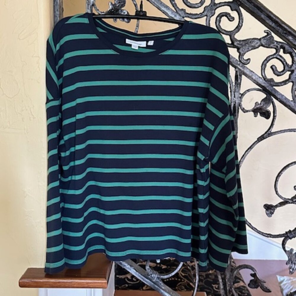 Cute Chico’s  Navy/Green Stripe Knit Top